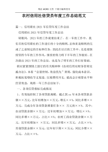 农村信用社信贷员年度工作总结范文