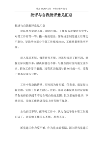 批评与自我批评意见汇总