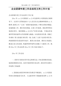 企业团委年度工作总结范文和工作计划