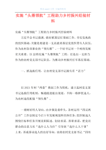 实施“头雁领航”工程助力乡村振兴经验材料