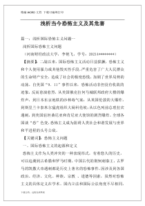 浅析当今恐怖主义及其危害