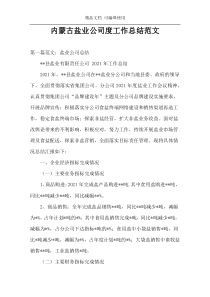 内蒙古盐业公司度工作总结范文