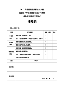 国赛-中餐宴会主题设计-餐饮英语口语测试评分表
