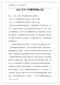 2021年中小学教师研修小结