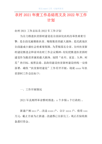 农村2021年度工作总结范文及2022年工作计划