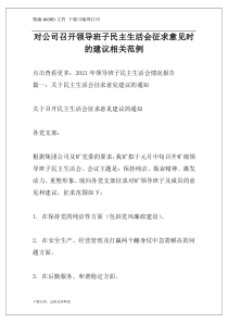 对公司召开领导班子民主生活会征求意见时的建议相关范例