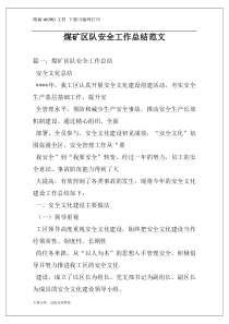 煤矿区队安全工作总结范文