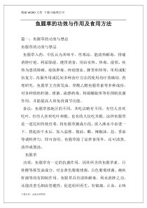 鱼腥草的功效与作用及食用方法