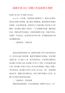 县统计局2021双拥工作总结范文范例