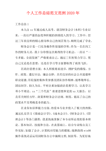 个人工作总结范文范例2020年