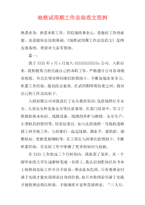地铁试用期工作总结范文范例