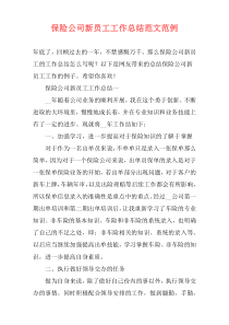 保险公司新员工工作总结范文范例