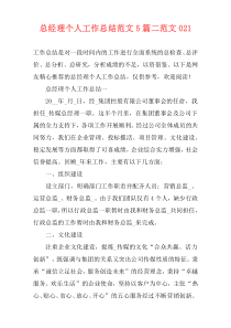 总经理个人工作总结范文5篇二范文021