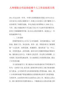 人寿保险公司业务经理个人工作总结范文范例