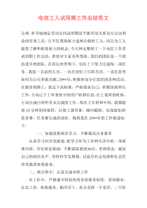 电信工人试用期工作总结范文