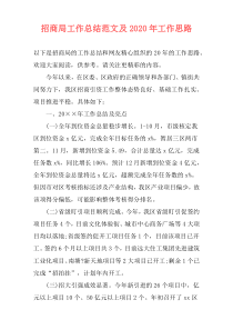 招商局工作总结范文及2021年工作思路