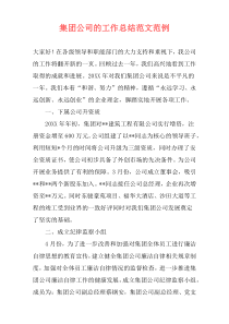集团公司的工作总结范文范例