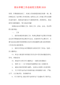 班长学期工作总结范文范例2021