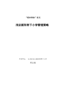 浅谈新形势下小学管理策略(校本革命论文）