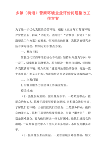 乡镇（街道）营商环境企业评价问题整改工作方案