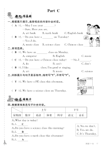 四年级英语下册 Unit 3 School Subjects Part C练习（pdf） 闽教版（三
