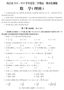 四川省内江市2018-2019学年高一数学下学期期末检测试题 理（PDF）