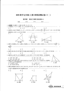 九年级数学上学期周周清测试卷（十二）第四章 相似三角形综合卷（A，无答案）（新版）浙教版