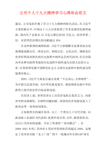 公司个人十九大精神学习心得体会范文