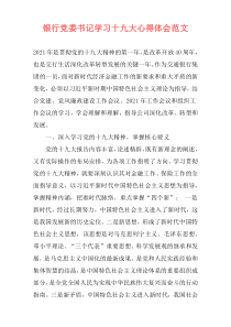 银行党委书记学习十九大心得体会范文