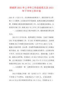财政所2021年上半年工作总结范文及2021年下半年工作计划