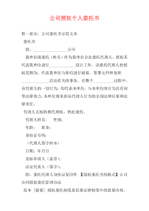 公司授权个人委托书