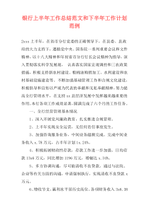 银行上半年工作总结范文和下半年工作计划范例