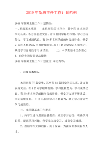 2019年新班主任工作计划范例