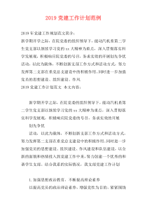 2019党建工作计划范例