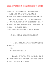 2019年护理科工作计划范例规划及工作打算