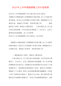 2019年上半年物流销售工作计划范例