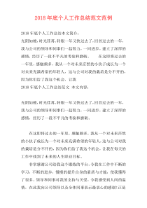2018年底个人工作总结范文范例