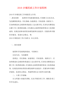 2018乡镇民政工作计划范例