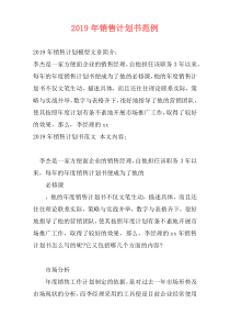 2019年销售计划书范例