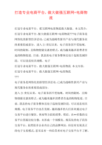 打造专业电商平台，做大做强互联网+电商物流