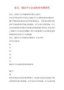 论文：强化中小企业财务对策研究