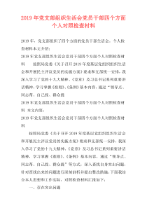 2019年党支部组织生活会党员干部四个方面个人对照检查材料