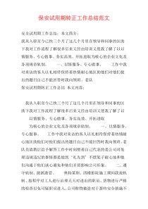 保安试用期转正工作总结范文