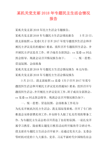 某机关党支部2018年专题民主生活会情况报告