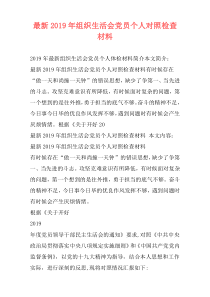 最新2019年组织生活会党员个人对照检查材料