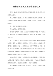 保安新员工试用期工作总结范文