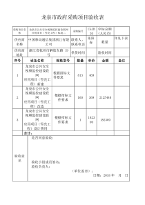 龙泉市政府采购项目验收表