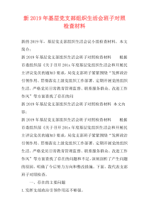 新2019年基层党支部组织生活会班子对照检查材料