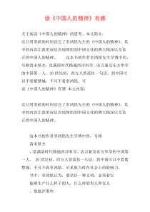 读《中国人的精神》有感