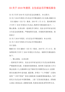 XX关于2018年度民 主生活会召开情况报告